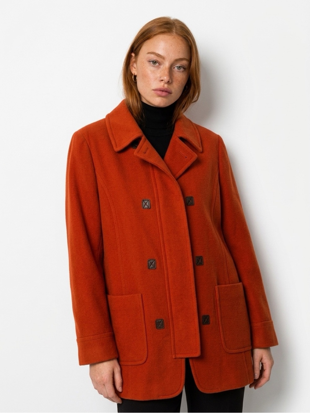 Jones New York Signature Women’s Burnt Orange Wool Cashmere Blend Pea Coat Large